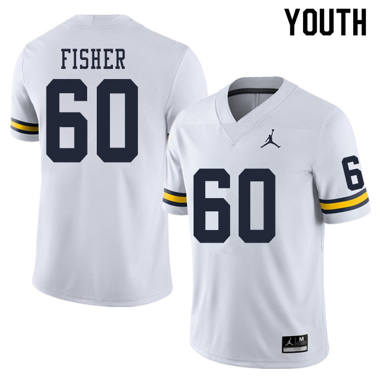 Youth #60 Luke Fisher Michigan Wolverines College Football Jerseys Sale-White